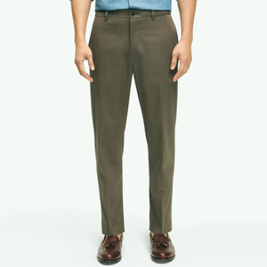Pantalon Chino Homme Vert Olive Coupe Droite en Polyester Coton Mi-lourd, Style Smart Casual, Infroissable, Devant Plat, Fermeture Boutonnée – Vente en Gros - Product Image 1