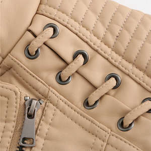 Custom Leather Jacket Wholesale Women <b>Slim</b> Fit Motorcycle Bomber <b>Coat</b> Faux Leather Fashion Outerwear OEM ODM Supplier Plus Size - Product Image 5