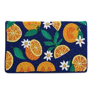 Bolso de Mano Rectangular de Lona Hecho a Mano de Saints Headshoppe Preppy Boutique con Patrón de Bordado Floral Naranja - Product Image 5