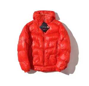 Chaqueta Acolchada con Capucha para Hombre, Azul Sólido, Rellena de Plumón, Resistente al Viento, Informal de Invierno, con Cierre Frontal, Corte Regular, Gruesa, de Nailon - Product Image 1