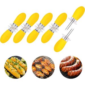10 piezas/5 pares de soportes para mazorcas de maíz amarillos, brochetas de acero inoxidable para carne y aves de corral para barbacoa - Product Image 1