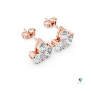 Boucles d'oreilles clous en or rose 2,94 carats avec diamants de laboratoire en forme de poire, en or massif 14 carats, boucles d'oreilles florales à trois pierres - Product Image 5