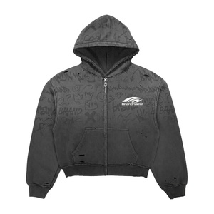 Sudadera con capucha extragrande de algodón grueso OEM, estilo urbano con cremallera, unisex, estampado y bordado, tallas grandes, venta al por mayor, estilo americano. - Product Image 5