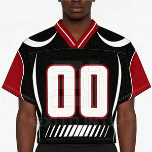 American Football Jersey Men Breathable Mesh V Neck Short Stitched Numbers Black Red Oversized Streetwear <b>Hip</b> Hop Varsity Sports - Product Image 3