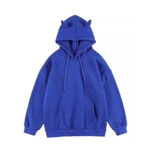 Sudadera con Capucha Azul Unisex con Diseño de Orejas de Gato, Corte Holgado, Estilo Casual para Otoño, Manga Larga, Bolsillo Frontal - Product Image 1