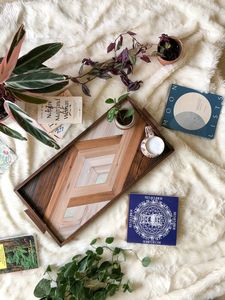 Modern <b>Walnut</b> Wood Tray <b>Walnut</b> Handle Ottoman Tray Geometric Wood Art <b>Coffee</b> <b>Table</b> Decor - Product Image 2