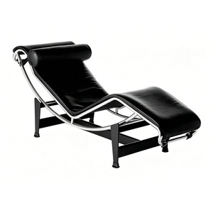 Moderna Chaise Longue <span class=keywords><strong>in</strong></span> <span class=keywords><strong>Pelle</strong></span> <span class=keywords><strong>Nera</strong></span> con Telaio <span class=keywords><strong>in</strong></span> Metallo, Poggiatesta e Funzione Letto per Soggiorno, Ufficio, Hotel, Aree VIP - Product Image 3