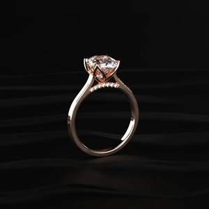 Nouvelle bague solitaire de conception ovale et ronde avec griffe florale en forme de cathédrale en or rose 18 carats et diamant, en vente - Product Image 4