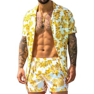 Conjunto de Dos Piezas Casual de Verano 2025 para Hombre, Estilo Hawaiano Transpirable, Pantalones Cortos de Punto de Manga Corta, Rayas y Diseños Sólidos - Product Image 5