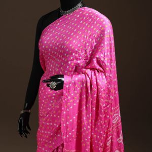 Sari de Seda Pura Real Hecho a Mano con Diseño Bandhani - Product Image 2