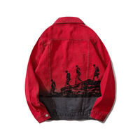 Veste en jean unisexe rouge vintage Y2K, coupe ample, grande taille, style hip-hop, avec boutons, imprimé paisley rayé, patchwork, formelle, toute nouvelle
