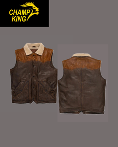 เสื้อกั๊กหนังแท้สไตล์คาวบอยตะวันตกสำหรับผู้ชาย  แบบลำลองสำหรับฤดูหนาว  บุด้วยขนเชอร์ปา  ติดกระดุม  ให้ความอบอุ่น - Product Image 1