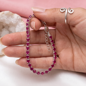 Memoria Jewels Women's 2026 Latest High Quality Ruby Faceted Cut Gemstone Cubic Zircon 925 Sterling Silver Trendy <b>Bracelet</b> - Product Image 5