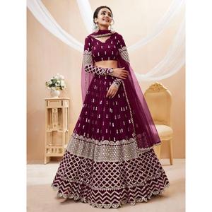Bewitching Wine Sequins Georgette <b>Wedding</b> Wear Lehenga Choli - Product Image 6