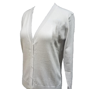 Cardigan en tricot col en V Zeta blanc pour femme, 100 % coton, manches longues, anti-plis, décontracté, hiver, Soro Gear, mode - Product Image 1