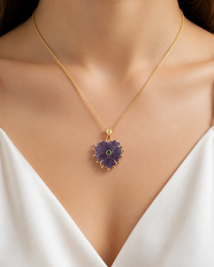Heart Carved Gemstone Lepidolite With <b>Emerald</b> 18k Gold Plated Claw Setting Chain <b>Pendant</b> Wholesale Jewelry Gift For Birthday - Product Image 5