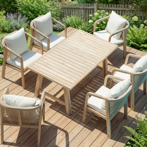 Meubles d'extérieur en bois OEM/ODM, ensemble de salle à manger pour patio, meubles de jardin, tables et chaises, tissu/coussin/couleurs personnalisés - Product Image 4