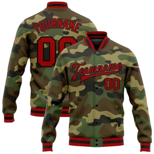 Veste Bomber Varsity Salute To Service personnalisée en camouflage rouge-noir avec fermeture à boutons-pression, vente en gros - Product Image 1
