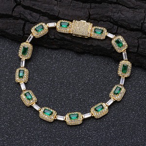 Hip hop moissanite emerald cut tennis bracelet iced green stone link bracelet luxury <b>mens</b> hip hop jewellery statement gift - Product Image 2