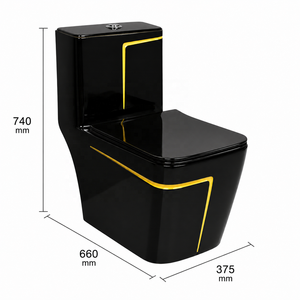 Inodoro Moderno de Una Pieza, Negro con Amarillo, Diseño Elegante, Descarga por Arrastre, Taza Cuadrada - Product Image 4