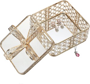 Elegant Glass Storage Box Metal Frame for Jewelry and Keepsakes Transparent Jewelry <b>Display</b> <b>Case</b> with Gold Metal Finish - Product Image 3