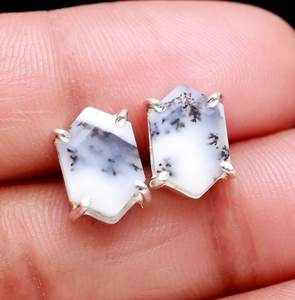 Pendientes de Plata de Ley 925 con Ágata Dendrítica Natural en Forma de Hexágono, Hechos a Mano, Piedra Blanca, Joyería Étnica, Regalo para Aniversario o Fiesta - Product Image 4