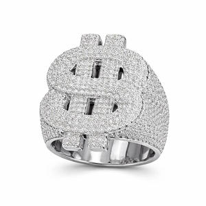 Anillo Único con Diseño de Símbolo de Dólar en Plata de Ley 925 con Incrustaciones de Diamantes, Estilo Vintage para Compromiso o Boda, Estilo Hip Hop Unisex - Product Image 1