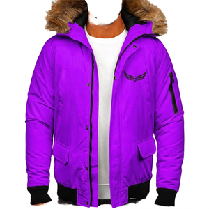 Men's <b>White</b> Hooded <b>Jacket</b> With Fur Collar Embroidered Logo Zipper Casual Winter Wear - Product Image 2