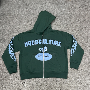 2026 New Fashion <b>Zip</b>-<b>Up</b> <b>Hoodie</b> Men's <b>Black</b> 100% Cotton Printed Sleeve Hip Hop Sweatshirt Autumn Casual Oversized Breathable - Product Image 4