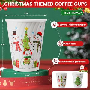 Bicchieri di Carta Ondulata Isolati per Natale da 12 oz, Confezione da 120, Stoviglie Monouso per Bevande Calde e Caffè Espresso, Capacità 12 oz - Product Image 3
