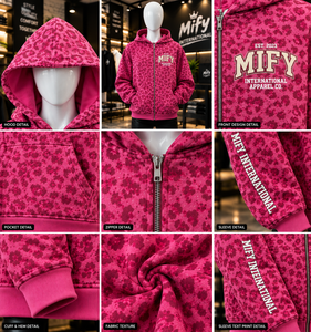 Sweat à capuche rose premium zippé, style streetwear oversize, avec logo brodé sur le devant et imprimé sur la manche - Product Image 6
