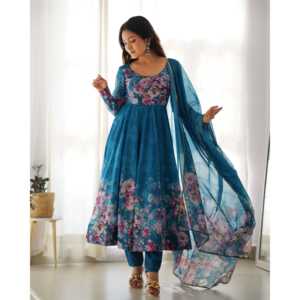 Ensemble robe et pantalon Anarkali à imprimé floral avec taille Dupatta XS pour tenue de soirée - Product Image 3
