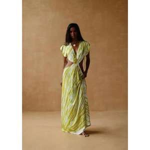 Vestido largo de verano para mujer, estampado, con aberturas, cuello en V profundo, manga corta, para vacaciones en la playa - Product Image 1