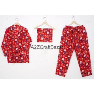 Ensemble de pyjama pour femmes 100% coton, col rabattu, manches longues, imprimé floral, taille élastique, toutes saisons, vacances, doux et confortable - Product Image 5