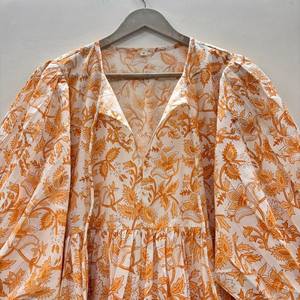 Vestido Casual Midi para Mujer, Tejido 100% Algodón, Liso, Manga Corta, Cintura Imperio, Estilo Babydoll, Cuello en V, Holgado, Funcional - Product Image 3