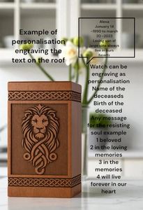 Urna Funeraria Artesanal de Madera de Palisandro: Silueta Celta de León, Recuerdo Conmemorativo Personalizado por AYAANS - Product Image 6