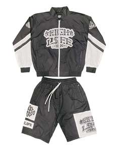 Custom <b>Men's</b> 1/4 Zip Nylon Windbreaker <b>Jacket</b> and Shorts Set Embroidered Water Resistant Sport Tracksuit - Product Image 3
