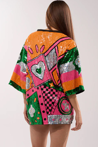 Oversized Women's <b>Sequined</b> Patchwork <b>T</b>-<b>Shirt</b> Short Sleeve Loose Fit O-Neck Glitter Print Spring Summer Woven Polyester <b>Dress</b> - Product Image 2