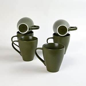 Fern <b>Green</b> 200ml Bone China Ceramic Cups Set of 6 <b>Microwave</b> Safe Flowered Pattern Includes Tray Accessory - Product Image 3