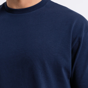 Camiseta Extra Grande de Algodón Grueso Premium para Hombre, Azul Marino Liso, Estilo Casual Urbano, Manga Corta - Product Image 2