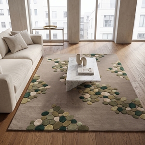 <b>Hand</b> <b>Tufted</b> Floral Non-Slip Latex Backing Wool <b>Rug</b> Beige Green Olive Modern Custom Design Area <b>Rug</b> Wholesale - Product Image 2