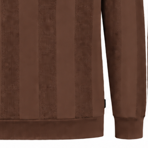 Pull en maille à manches longues pour homme, marron chocolat, motif rayé texturé vertical, poignets côtelés, pull décontracté de qualité supérieure - Product Image 5