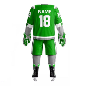 Conjunto de Jersey de Hockey sobre Hielo Sublimado Personalizado, Uniforme Profesional Verde para Equipo con Calcetines y Guantes a Juego - Product Image 3