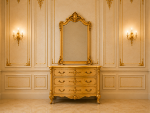 Royal Mansion Bedroom Furniture Set with Teak Wood Carvings Buy King Size <b>Bed</b> With <b>Side</b> Tables Rococo Style Gold Leaf <b>Bed</b> Set - Product Image 4