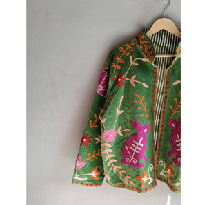 Hand Embroidered Breathable <b>Velvet</b> <b>Jacket</b> <b>Women</b> Mandarin Collar Floral Pattern Full Sleeve Spring Bohemian Style Eco-Friendly - Product Image 4