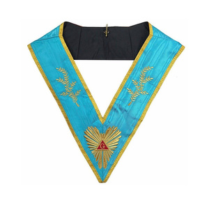 Collier de cérémonie maçonnique personnalisé Rite de Memphis, bleu ciel, broderie dorée, haute qualité, fabricant - Product Image 1