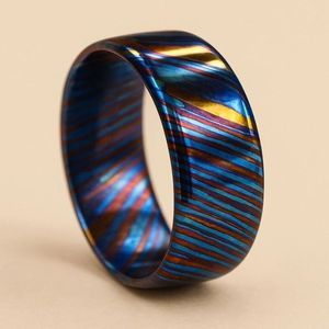 NEW FRIENDS INDUSTRY Anillo Hecho a Mano de Acero Inoxidable con Incrustación de Timascus, Patrón Profundo, Forma Estética, Duradero, Estilo Vintage para Boda - Product Image 1