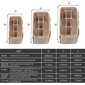 Organizer per Borse in Feltro in 13 Colori, Beige Medio, 6 Misure, Inserto Organizzatore per Trucchi - Product Image 2