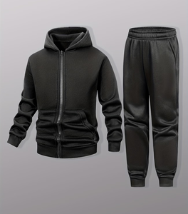 Customized Brand 2pcs Set <b>Boys</b> Outfit Long Sleeve Zip-<b>Up</b> Sweatshirt Joggers Autumn/Winter Solid Color Polyester/Cotton Casual - Product Image 2