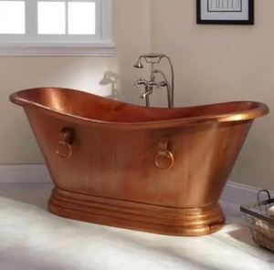 Baignoire autoportante ovale en cuivre avec pieds de chaise, extérieur noir, intérieur cuivre, bain spa vintage pour salle de bain - Product Image 5